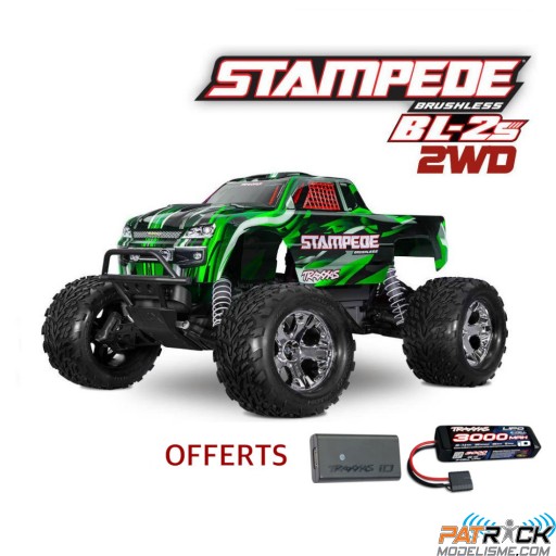 Traxxas Stampede 4x2 BL-2s Clipless Vert Accu + Chargeur