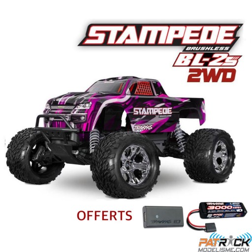 Traxxas Stampede 4x2 BL-2s Clipless Rose Accu + Chargeur SUR-COMMANDE