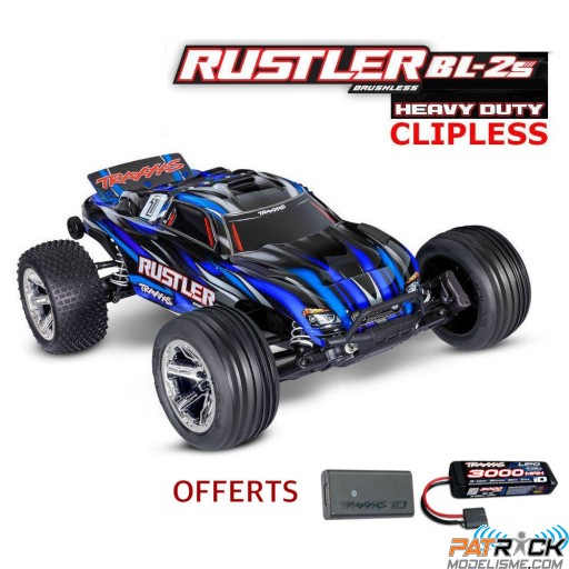 Traxxas Rustler 4x2 BL-2S HD Clipless 1/10e Bleu Accu - Chargeur SUR-COMMANDE