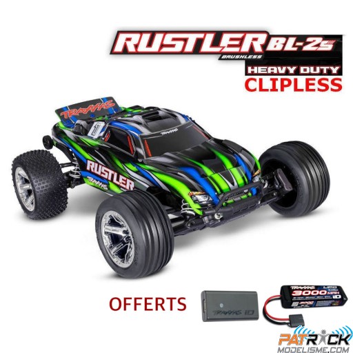 Traxxas Rustler 4x2 BL-2S HD Clipless 1/10e Verte Accu + Chargeur SUR-COMMANDE