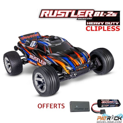 Traxxas Rustler 4x2 BL-2S HD Clipless 1/10e Orange Accu + Chargeur SUR-COMMANDE