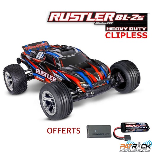 Traxxas Rustler 4x2 BL-2S HD Clipless 1/10e Rouge Accu + Chargeur SUR-COMMANDE