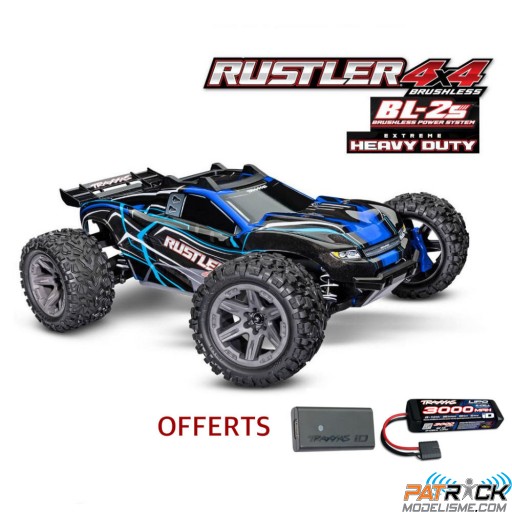 Traxxas Rustler 4x4 BL-2S HD 1/10e Bleu Accu + Chargeur SUR-COMMANDE
