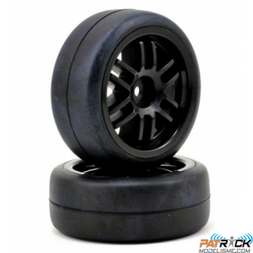 Pneus slicks montés et collés sur jante noire 1.9" - Rally 1/16 ou 1/10