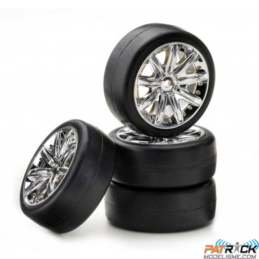 Roues Piste "9 battons / Slick" chromées 1:10 (4)