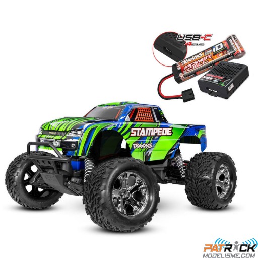 Traxxas Stampede 4x2 brushed HD Vert + Accus/Chargeur USB-C 1/10e SUR-COMMANDE