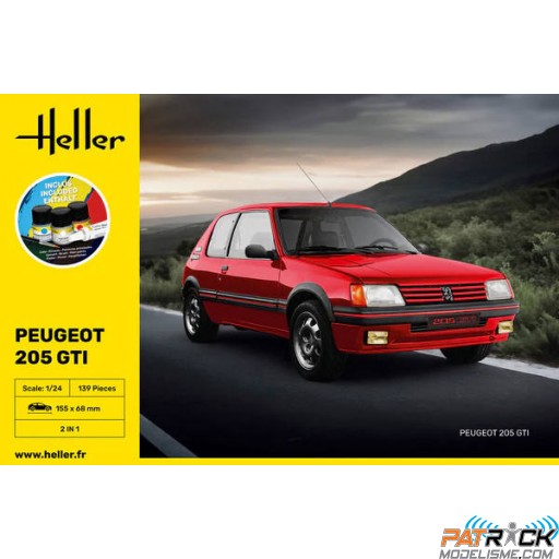 1/24e Heller STARTER KIT Peugeot 205 GTI