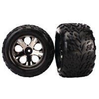 Roues TRAXXAS avant montée 2.8'' All star, jante chrome noir 5 batons pnaus talon (paire) – STAMPEDE/VXL