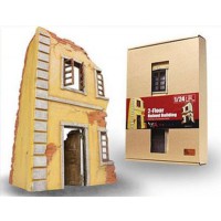 1/24e Diorama Tank: Facade de bâtiment jaune en ruine sur 2 étages