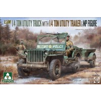 1/35e Takom 1/4 Ton Utility Truck with Trailer & MP Figure - US ARMY JEEP