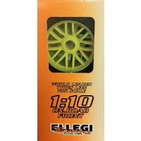 Roue montée avant, jante baton jaune, pneu mousse 30° i-M2 (paire) – piste 1/10ème