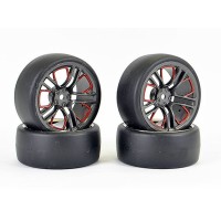 Roues Fastrax 10 branches DRIFT D1 Graphite/rouge déport 3mm 1/10 4pcs