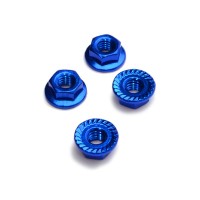 Ecrou à collerette dentelés alu anodisé bleu M4 - 4 pièces