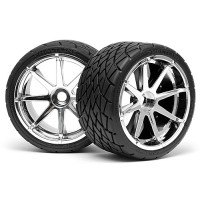 Roues HPI montées, pneus PHALTINE 140x97mm sur jantes BLAST chromées (paire)