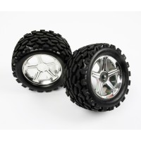 Roues montées et collées Robitronic - Jantes chromées 1/8 Monster/Truggy - La paire