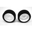 Roues HPI montées, pneus mousse 26mm sur jantes blanche (paire) 1/10 piste